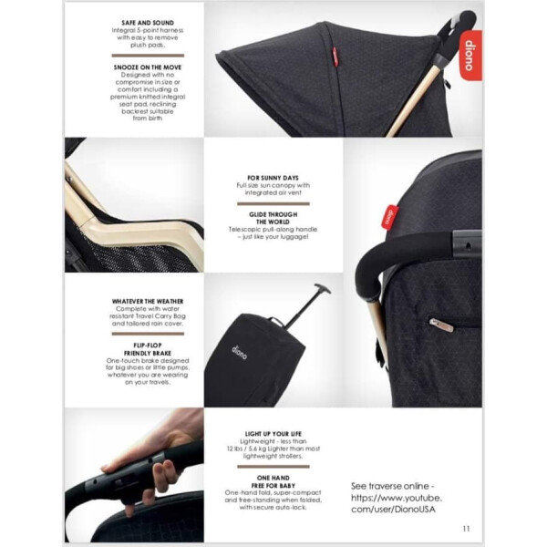 Diono Traverze Super-Compact Stroller – Black Gold 3 Diono Traverze Super-Compact Stroller – Black Gold 3