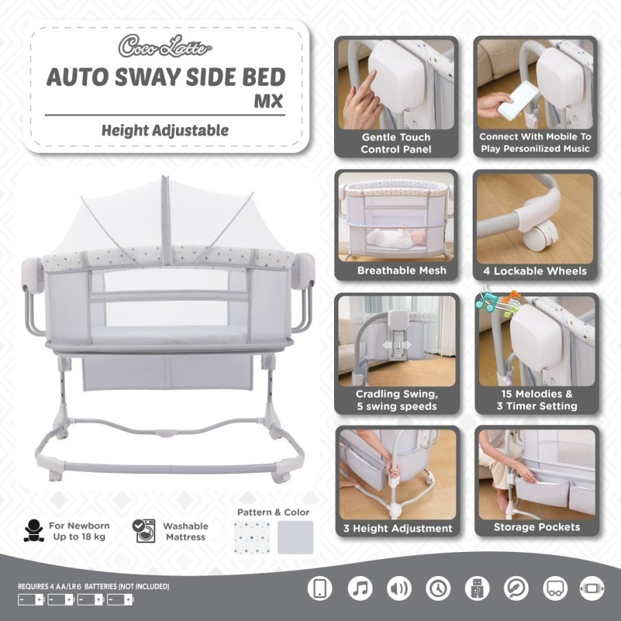 Cocolatte Auto Sway Swing Sidebed MX – Light Grey 2 Cocolatte Auto Sway Swing Sidebed MX – Light Grey 2