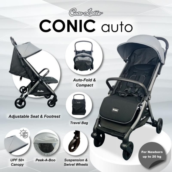 Cocolatte Conic Auto Fold Stroller – Grey 3 Cocolatte Conic Auto Fold Stroller – Grey 3