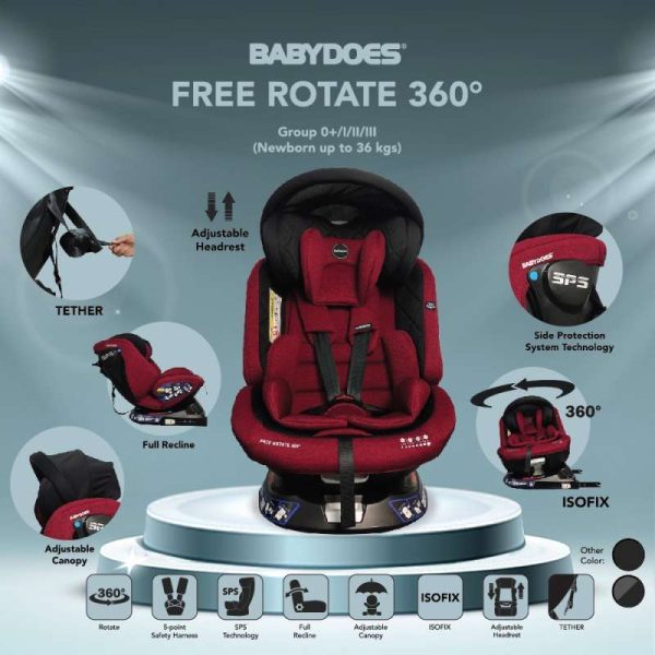 Babydoes Free Rotate 360 Isofix Carseat – Red 2 Babydoes Free Rotate 360 Isofix Carseat – Red 2
